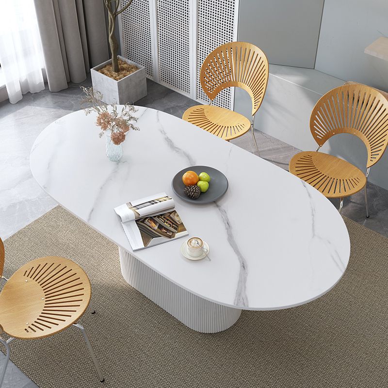 Oval Shape White Tone Table Simplicity Pedestal Table for Dining Room