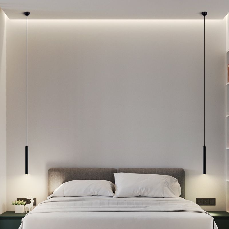 Cylinder Shape Metal Pendant Lights Contemporary Style Hanging Lamps in Black