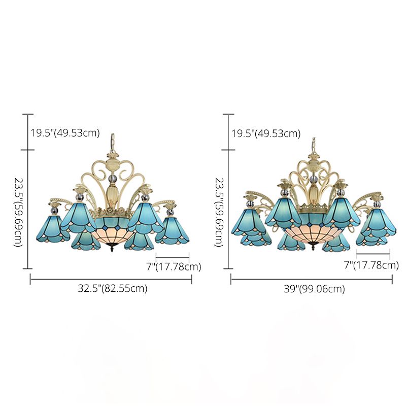 Blue Glass Sacalloped Chandelier Méditerranée Roard Roard Plafond Suspension Lampe