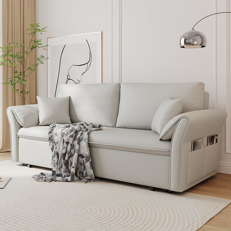 Scandinavian White Futon and Mattress Flared Arms Futon Sleeper Sofa with Storage