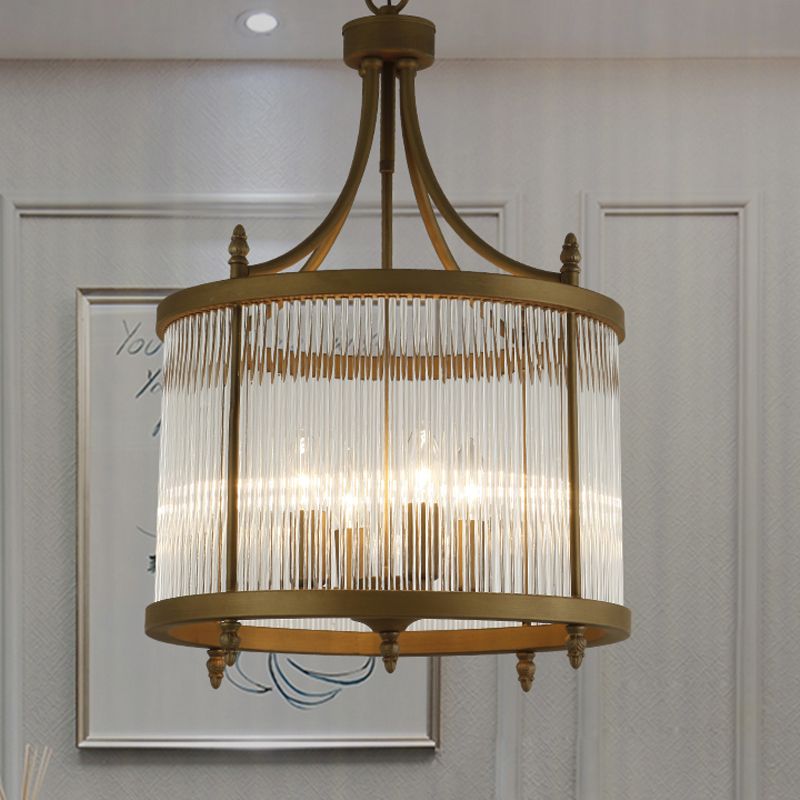 Round Mesh Corridor Chandelier Light Crystal 4 Lights Chinese Style Hanging Lamp in Black