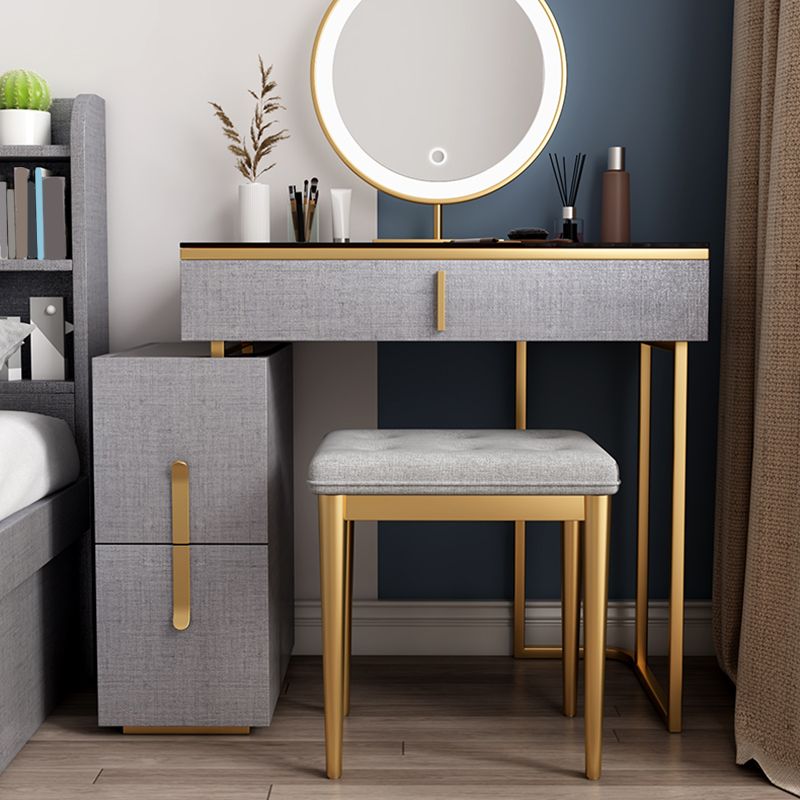 3-Drawer Glass Vanity Table with Stool Glam 26.4" W Dressing Table