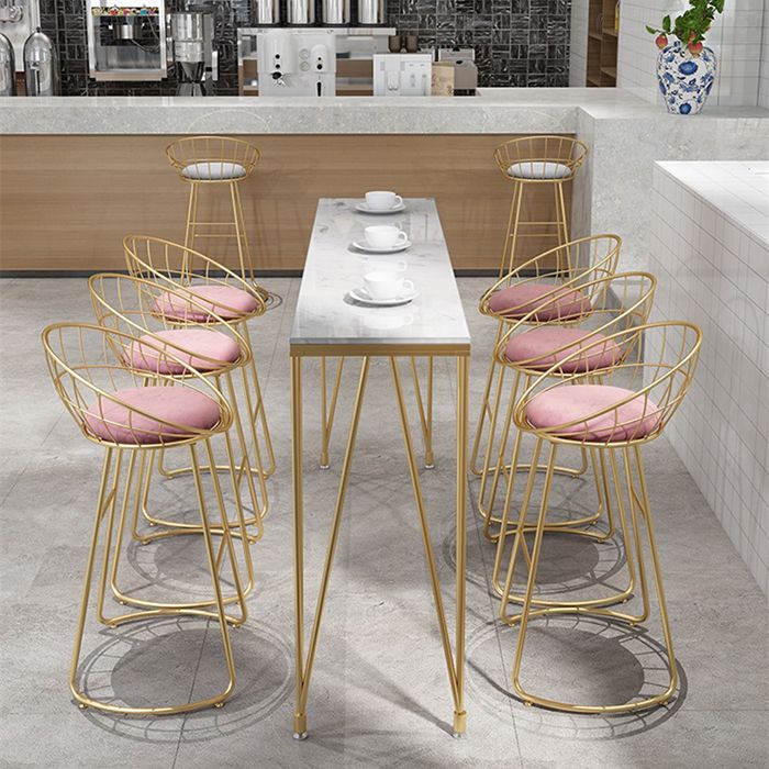 Glam 1/7 Pieces Bar Table Set Rectangle Stone Counter Table with High Stools