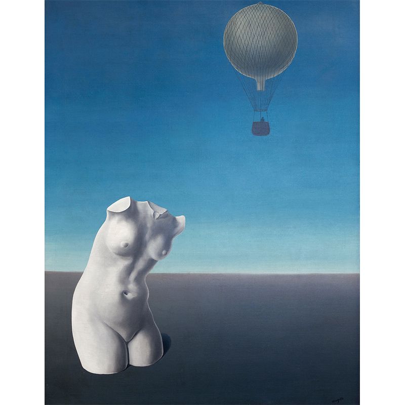 Large Nude Painting Wall Murals Surreal Cool Hot Air Balloon Trip Wall Decor in Blue-White