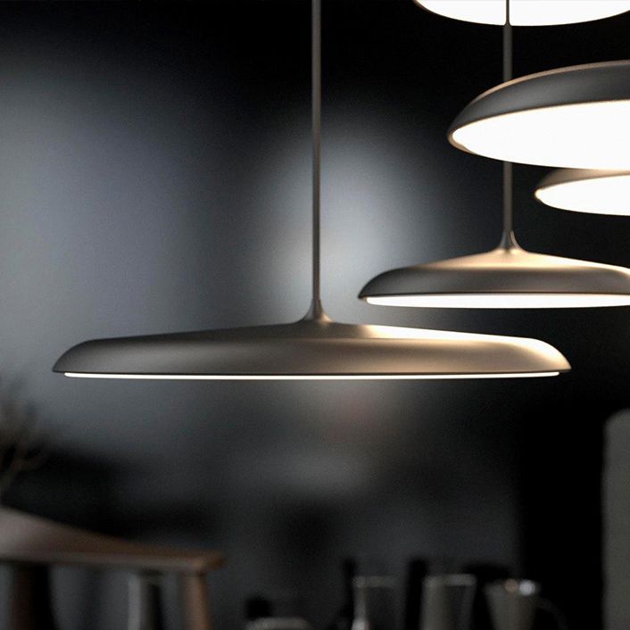 Modern Hanging Light Fixtures Round Plate Pendant Lights Metal 1 Light Pendant Lamp