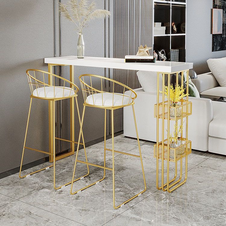 Glam Style 1/3 Pieces Bar Table Set Rectangle Stone Counter Table with Stools for Cafe