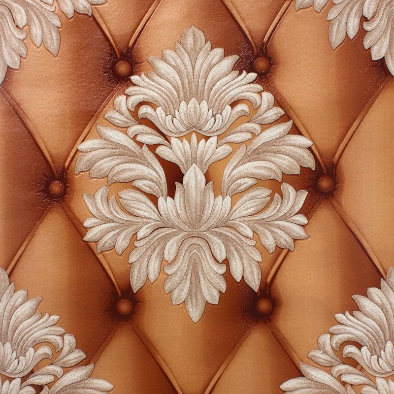 Brown Nostalgic Wall Art 33' x 20.5" Feather Surface and 3D Flower Wallpaper Roll for Accent Wall