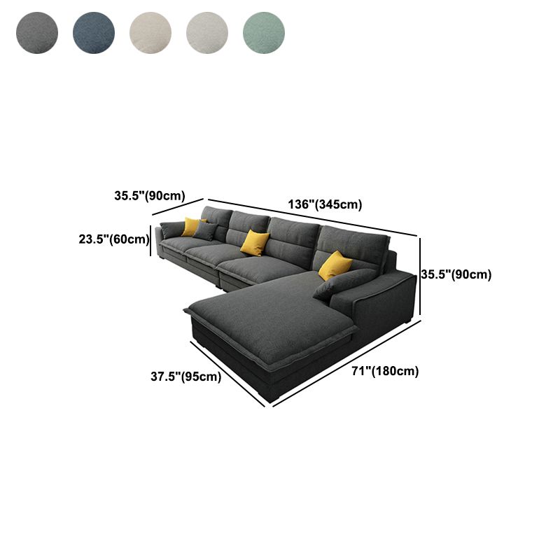 Linen Sectional Sofa L-Shape Stationary  Sectional Sofa,Pillowed Back Cushions