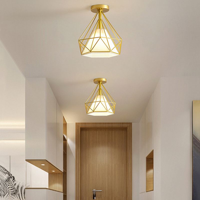 Metal Wire Frame Mini Ceiling Light Modern Simplicity Style Flush-mount Lamp for Hallway Balcony