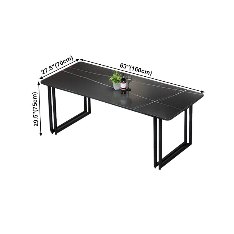 Sintered Stone Dining Table Black Industrial Style Dining Table with Metal Base