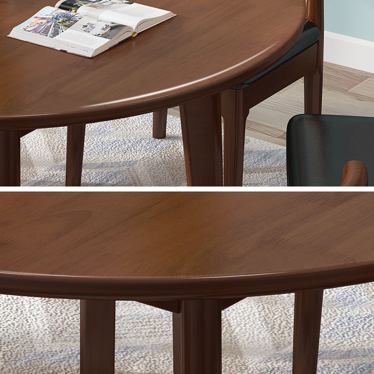 Round Wood Color Dining Table Rubberwood Solid Wood Table Modern with 4 Legs Pedestal