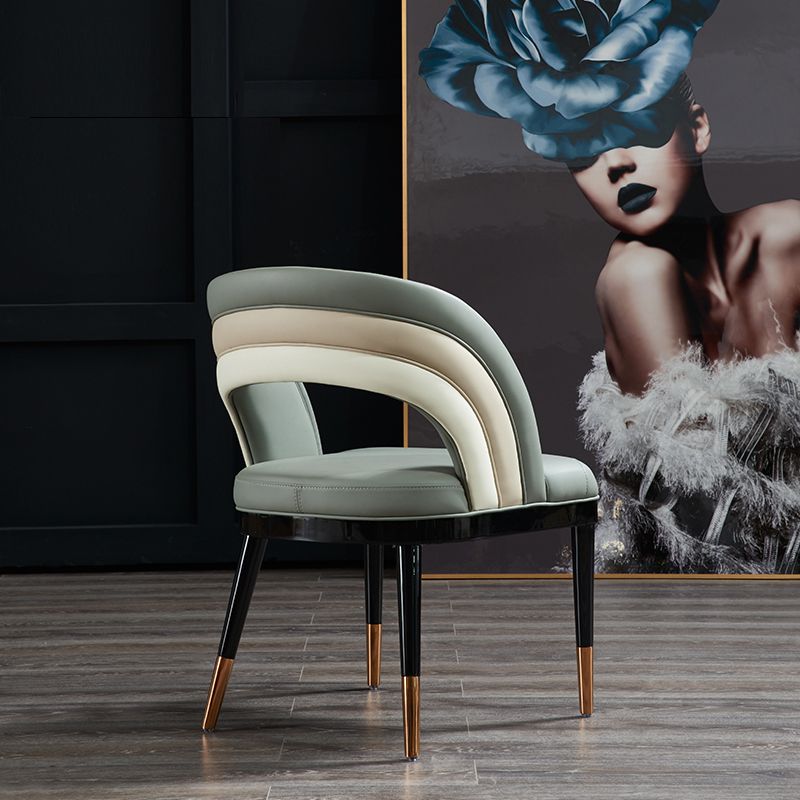Glam Style Open Back Leather Upholstered Dining Chair with Wooden Legs