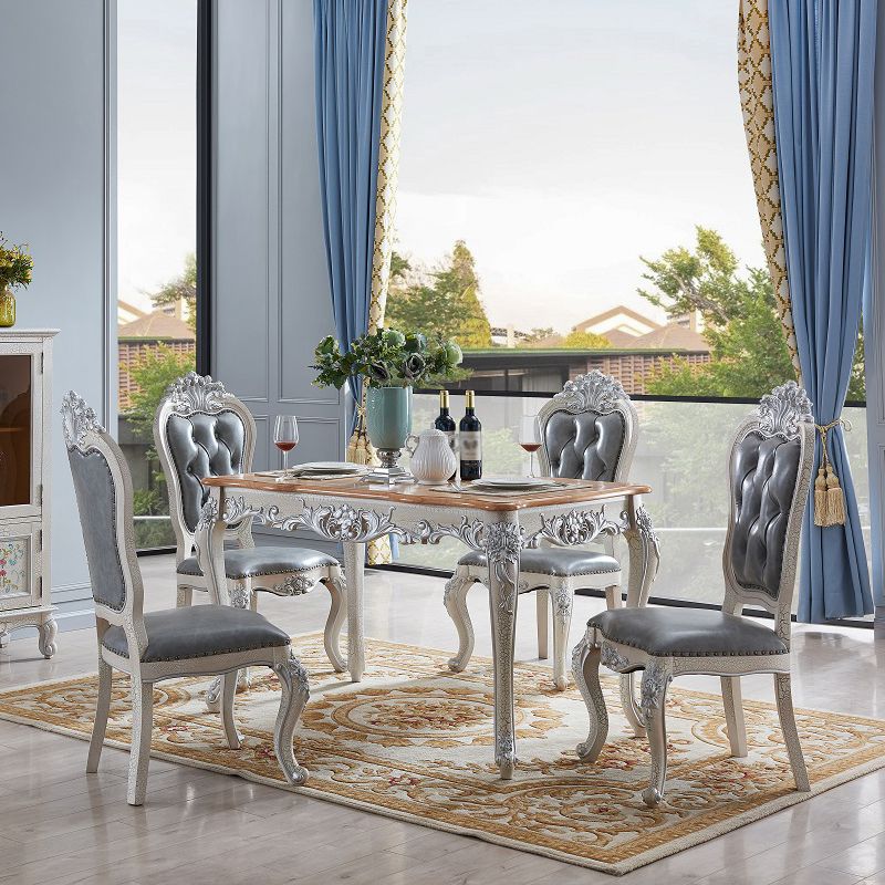 Mesa de comedor rectangular de color madera, mesa de madera maciza de caucho victoriana con 4 patas