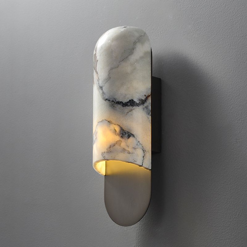Modern Metal Wall Sconce Geometric Shape Wall Light with Stone Shade for Bedroom