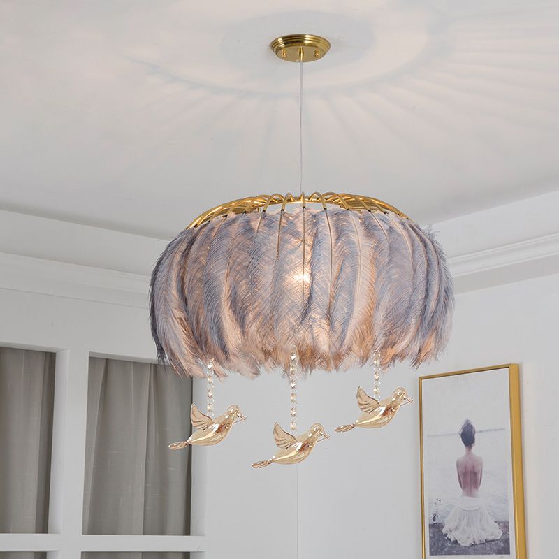Nordic Circular Hanging Light Fixture Feather Dining Room Chandelier Pendant Light