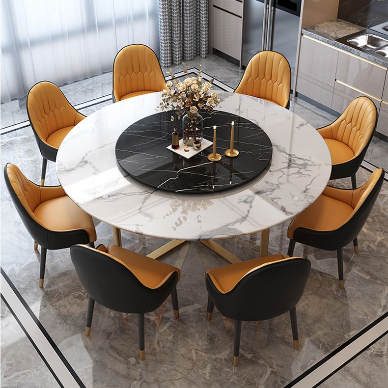 Ronde meubels luxe stijl marmeren dubbele voetstuk eettafel met draaitafel