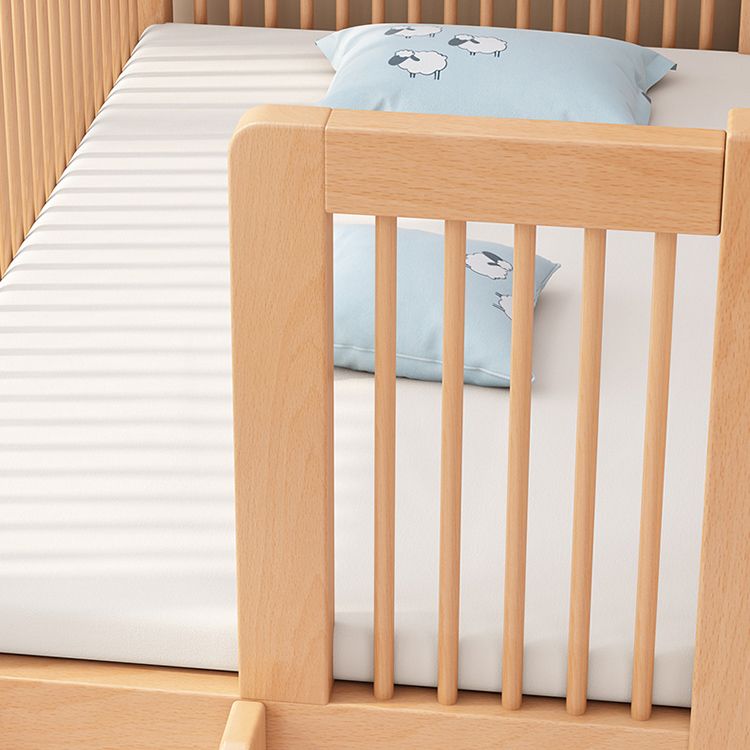 Contemporary Light Wood Nursery Crib Solid Wood with Guardrail