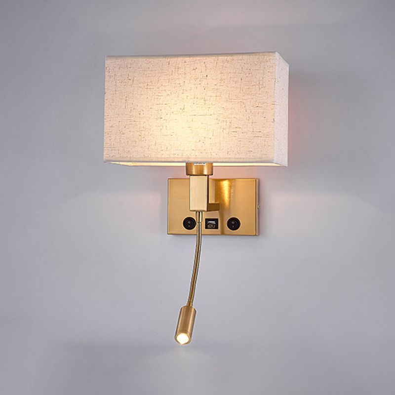 Metal Modern Wall Sconce Rectangle Shape Wall Light with Fabric Shade for Study