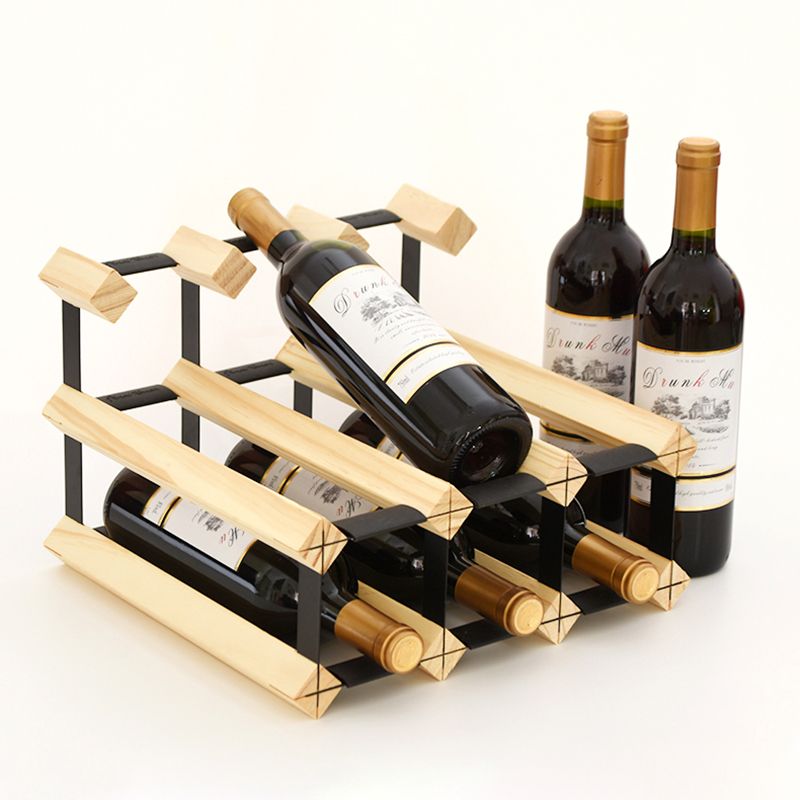 Industrial Tabletop Wine Holder Solid Wood Stackable Wine Rack