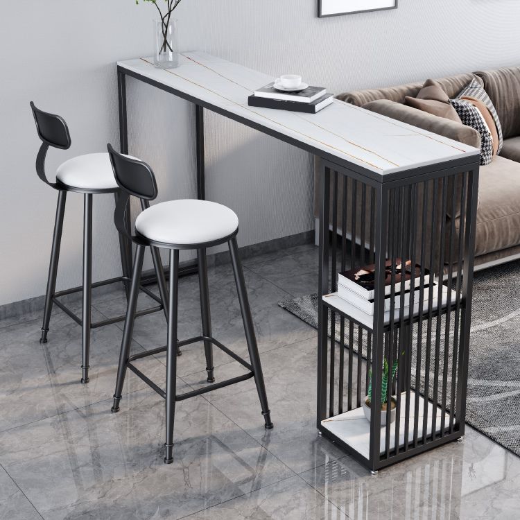 Modern 1/3 Pieces Bar Table Set Rectangle Stone Table with High Stools
