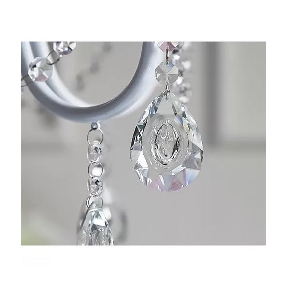 Baby Crystal Chandelier, 5-Light Macaron Hanging Fixture with Flared Fabric Shade, 23.5" High x 22.5" in Diameter