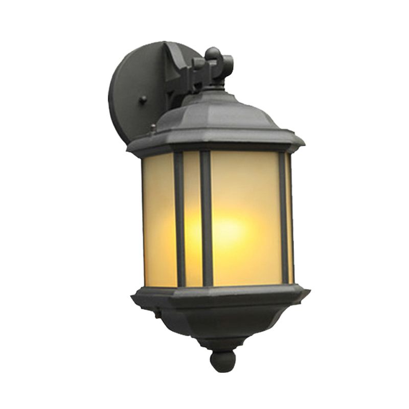 Cuboid Tan Glass Wall Sconce Lighting Country 1-Head Corner Wall Mount Lamp in Black with Removable Bottom