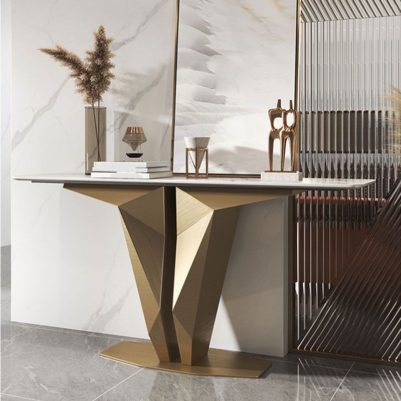 Glam Rectangle Console Accent Table with White Stone Top for Hall
