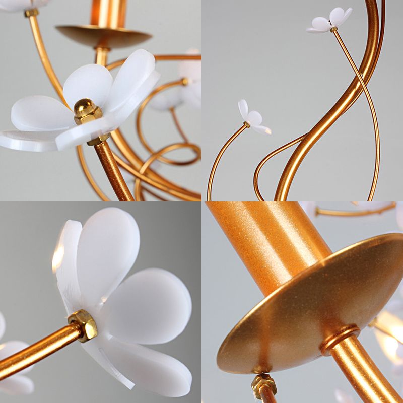 Gold Flower Shaped Chandelier Lamp Country Metal 6 Lights Living Room Hanging Light