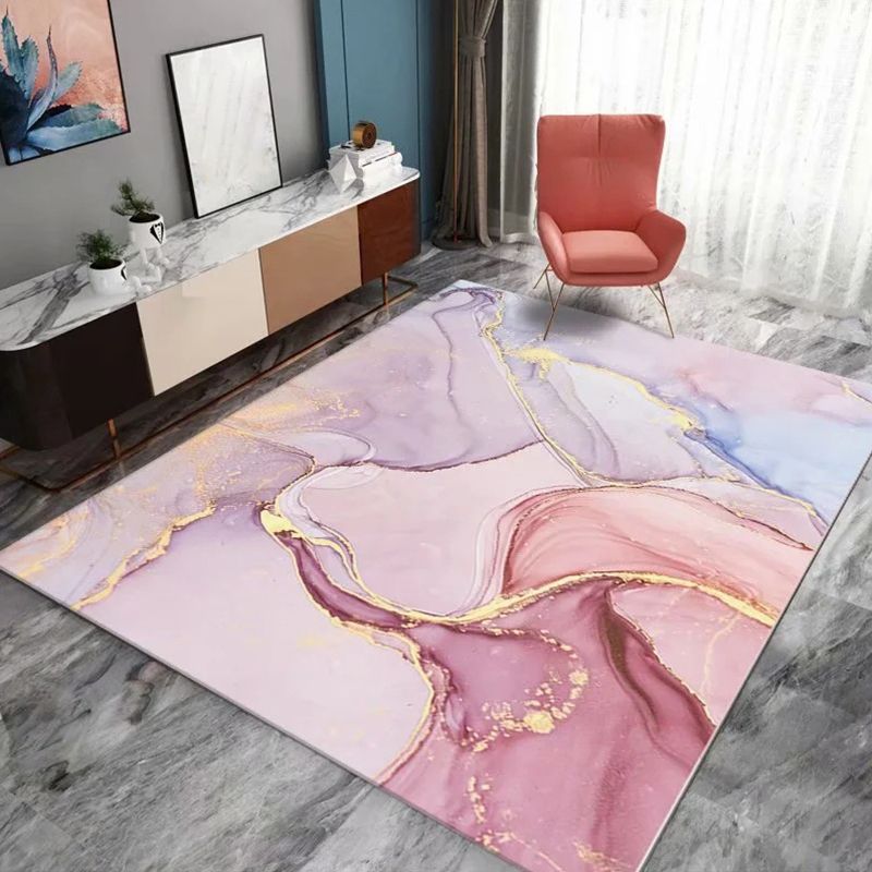 Casual Living Room Rug Multi-Color Abstract Printed Area Carpet Synthetics Non-Slip Backing Pet Friendly Indoor Rug