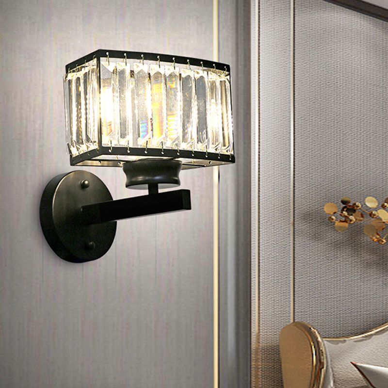 Modern Wall Sconce Black Wall Light Fixture with Crystal for Bedroom