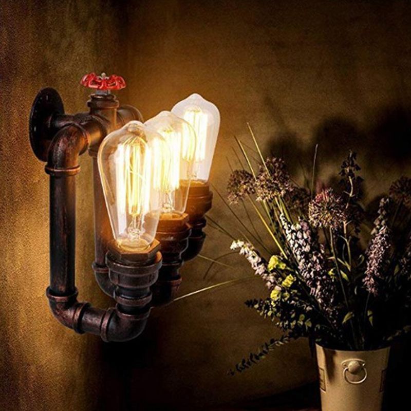 Metal Industrial Wall Sconce Pipe Shape Wall Light for Living Room in Rust