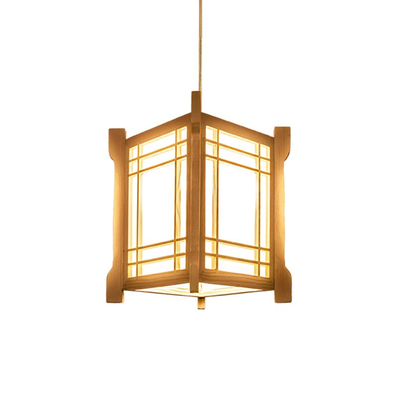Lámpara colgante de torre de madera 1 Cabeza colgante de luz en beige para restaurante