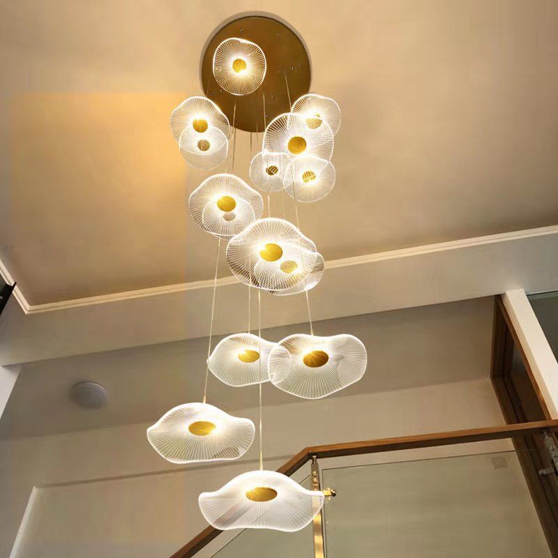 Modern Multiple Lotus Leaf  Shaped Shade Pendant Light  Acrylic Long Hanging Lamp  for Living Room