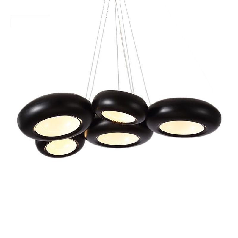 Lámpara de techo LED de hierro de donas moderna 1/3/5 luces de lámpara de araña de oro negro/rosa con cables ajustables
