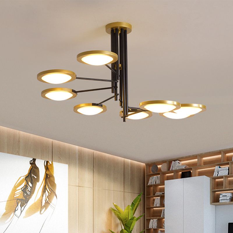 Black and Gold Round Ceiling Lighting Modernism 8 Lights Metal LED Chandelier Light with Spiral Design