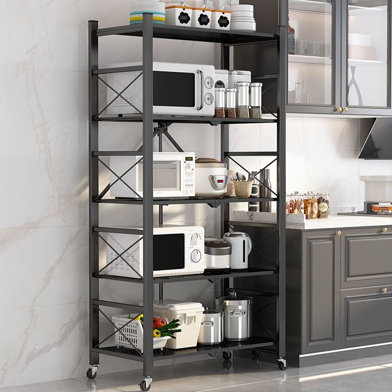 Industrial Geometric Bookcase Metal Open Back Bookcase with Wheels