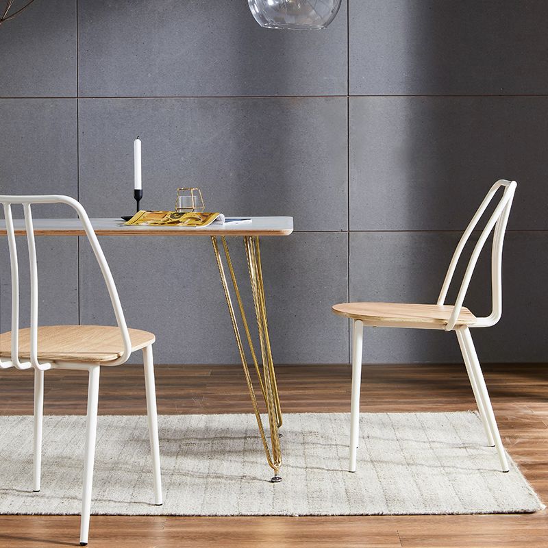Contemporary Metal Dining Chair Slat Back Side Armless Chair for Kitchen