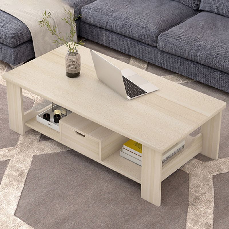 Contemporary Wooden with Storage Shelf Rectangular Single Coffee Table