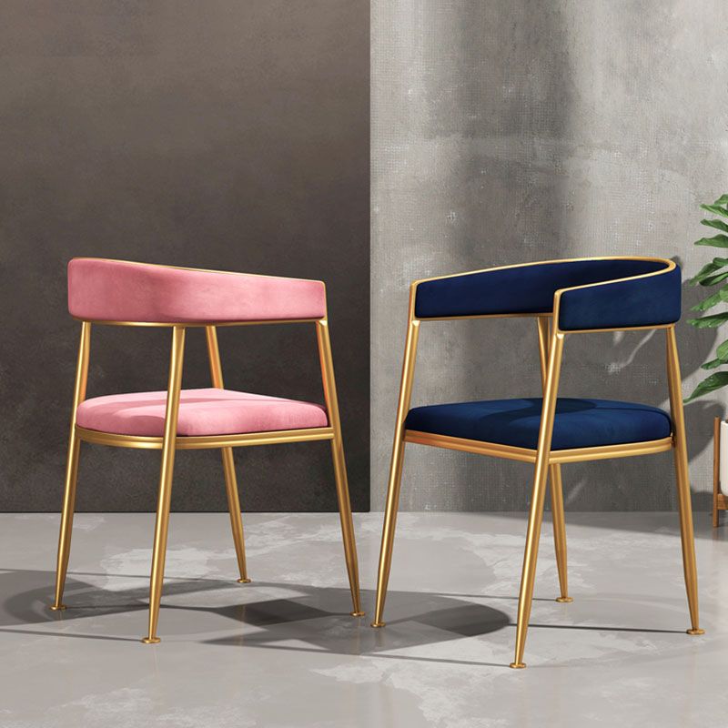 Glam Gold Metal Arm Chair Open Back Dining Side Chair with Upholstered