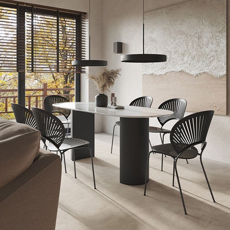 Modern Sintered Stone Dining Table Oval Shape Double Pedestal Kitchen Desk