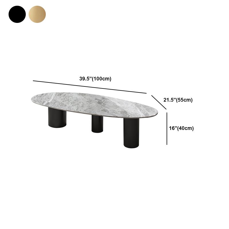 Luxurious 3 Legs Elliptical Stone Coffee Cocktail Table in White/Grey
