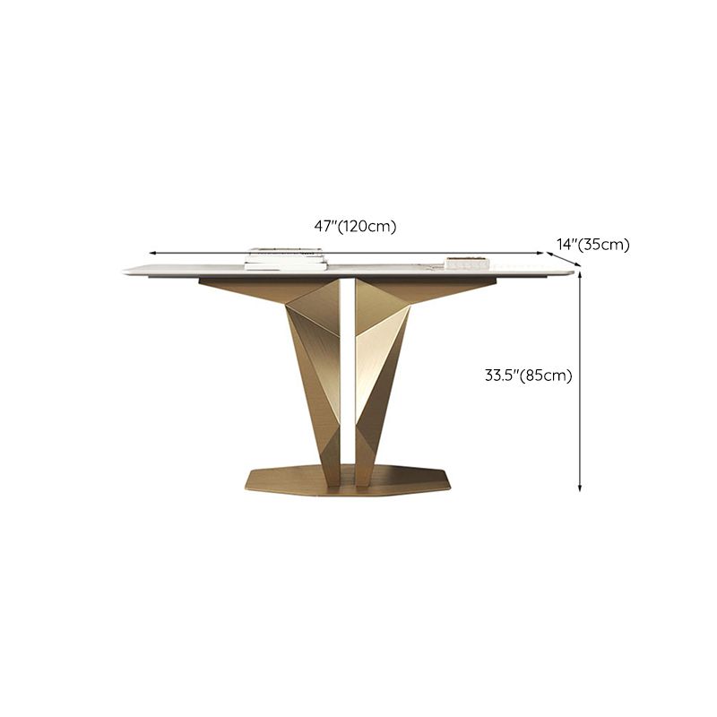 Glam Rectangle Console Accent Table with White Stone Top for Hall