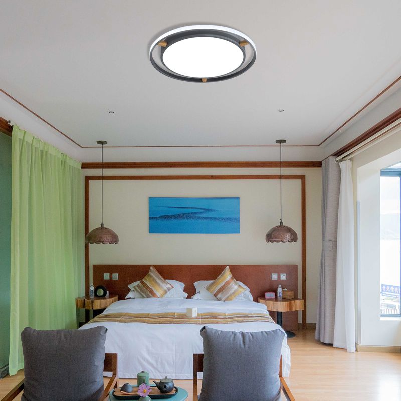 Nordische LED Deckenbündelleuchte Weiß/Grün/Grau Zweikreis dünne Flushmount Beleuchtung mit Holz Arm, 16 "/19.5" /23.5 " W