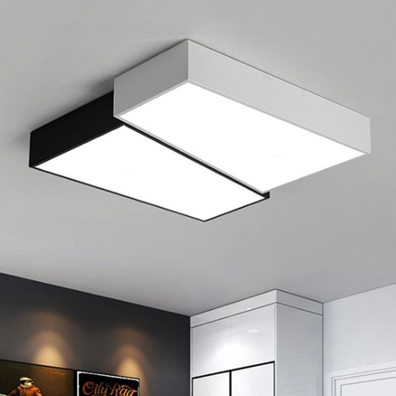 Apparecchio da incasso minimalista quadrato da 16,5"/20,5" di larghezza, illuminazione a soffitto in acrilico a LED in bianco e nero, luce calda/bianca