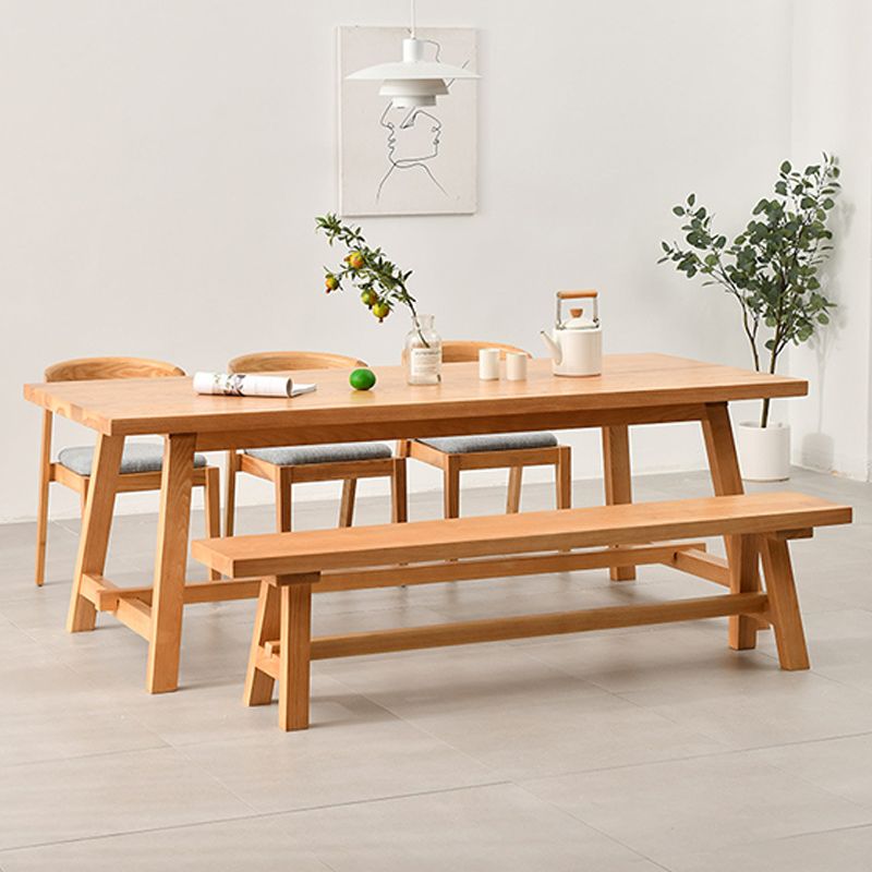 Rectangle Trestle Base Dining Table Medieval Modern Style Pine Wood Table for Kitchen
