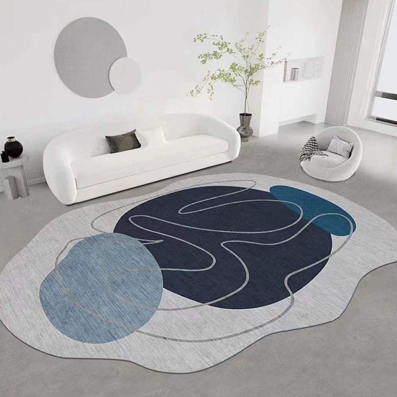 Green Line Rug Polyester Casual Area Rug Non-Slip Backing Rug for Drawing Room