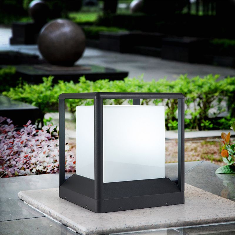 Waterproof LED Pillar Lamp Square Black Solar Outdoor Lights for Garden