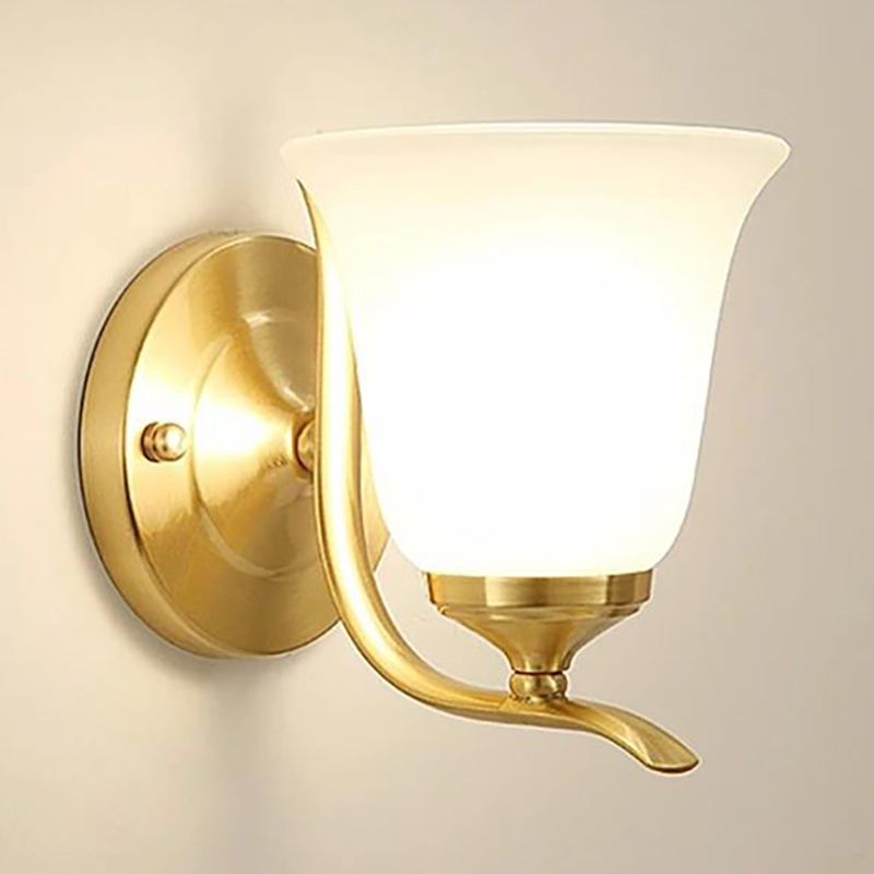 Frosted Glass Bell Wall Mount Lighting Vintage Style 1 Light Living Room Wall Sconce Lamp in Gold