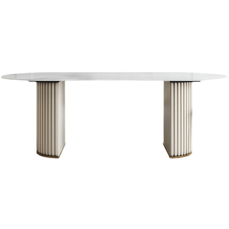 Glam Sintered Stone Oval Shape Dining Table White Standard Dining Table for Kitchen