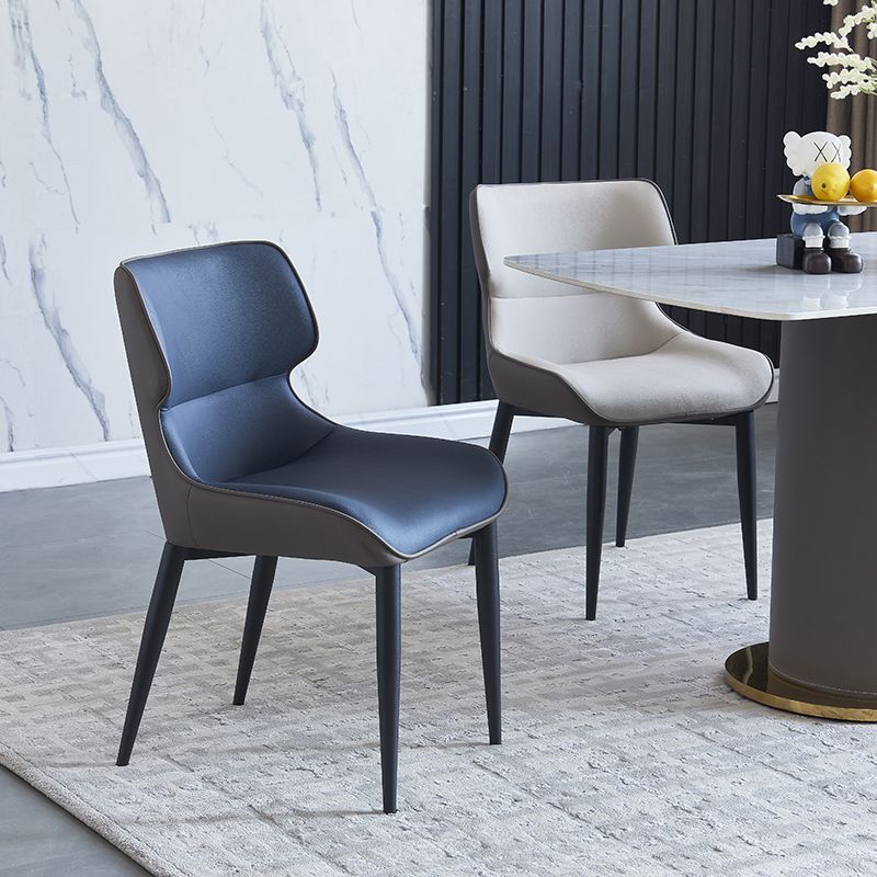 Silla de comedor tapizada de metal con respaldo industrial para interiores (juego de 2)